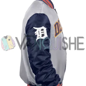 Detroit Tigers Navy and Gray Varsity Satin Jacket right van