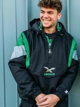 Eagles Starter Half‑Zip Jacket – Black Retro