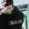 Eagles Starter Half‑Zip Jacket – Black Retro Back Look