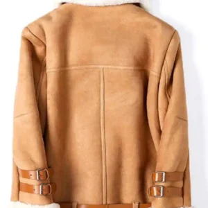 Ellie Goulding B3 Brown Shearling Leather Jacket Back Look