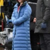 Emilia Clarke Secret Invasion Blue Puffer Coat