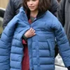 Emilia Clarke Secret Invasion Blue Puffer Coat