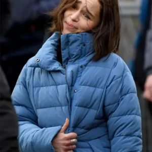 Emilia Clarke Secret Invasion Blue Puffer Coat