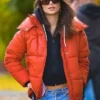 Emily Ratajkowski Orange Puffer Jacket