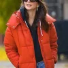 Emily Ratajkowski Orange Puffer Jacket