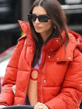 Emily Ratajkowski Orange Puffer Jacket Emily Ratajkowski Orange Puffer Jacket