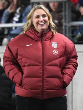 Emma Hayes Maroon Puffer Hooded Jacket Side