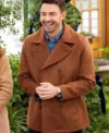 Finding Mr. Christmas brown coat Front Look