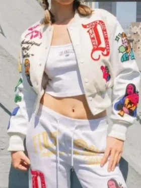 First Row Art Dealer Cropped Cream Varsity Jacket