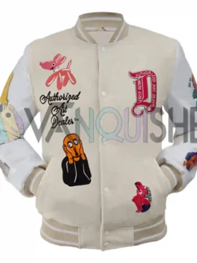 First Row Art Dealer Cropped Cream Varsity Jacket