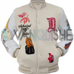 First Row Art Dealer Cropped Cream Varsity Jacket