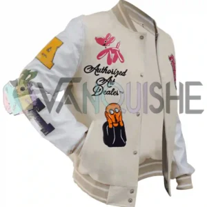First Row Art Dealer Cropped Cream Varsity Jacket
