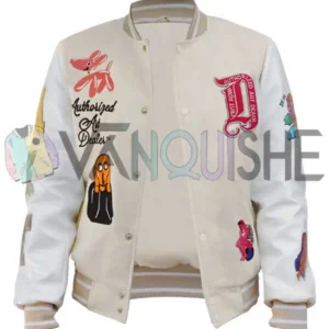 First Row Art Dealer Cropped Cream Varsity Jacket