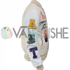 First Row Art Dealer Cropped Cream Varsity Jacket