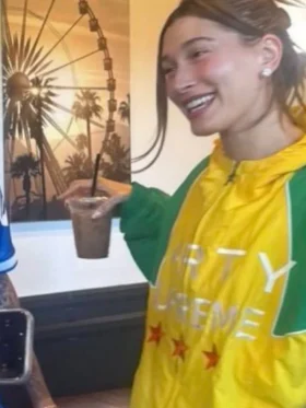 Hailey Bieber Marty Supreme Brazil Jacket