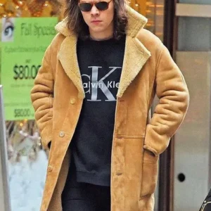 Harry Styles Brown Shearling Collar Leather Jacket
