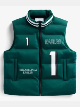 Jalen Hurts Philadelphia Eagles Off Season Player Puffer Vest Front Look