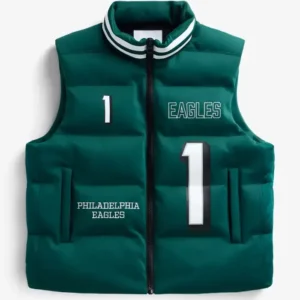 Jalen Hurts Philadelphia Eagles Off Season Player Puffer Vest Front Look
