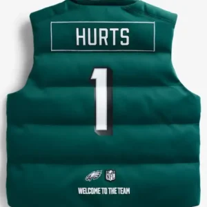 Jalen Hurts Philadelphia Eagles Off Season Player Puffer Vest Back Look
