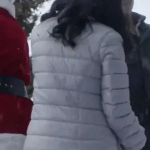 Janel Parrish Christmas on Duty Puffer Jacket Back Look