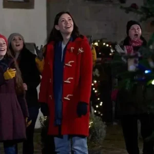 Jill Winternitz red wool coat Front Look