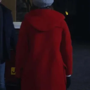 Jill Winternitz red wool coat Back look