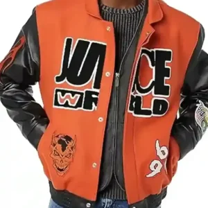 Juice WRLD Orange & Black Varsity Jacket Front Look