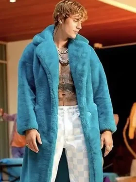 Justin Bieber Blue Fur Coat