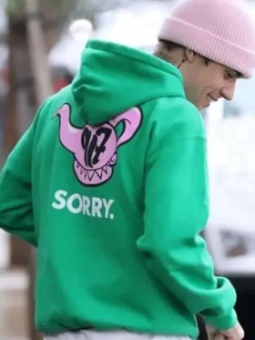 Justin Bieber Green Hoodie Back Look