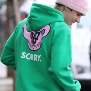 Justin Bieber Green Hoodie Back Look