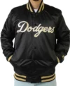 LA Dodgers Gold Patches Satin Jacket Side