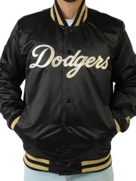 LA Dodgers Gold Patches Satin Jacket Side