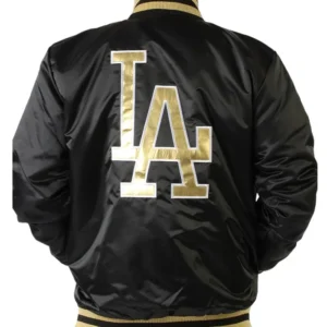 LA Dodgers Gold Patches Satin Jacket
