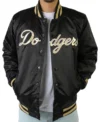 LA Dodgers Gold Patches Satin Jacket Back