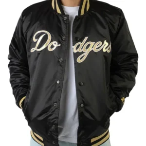 LA Dodgers Gold Patches Satin Jacket Back