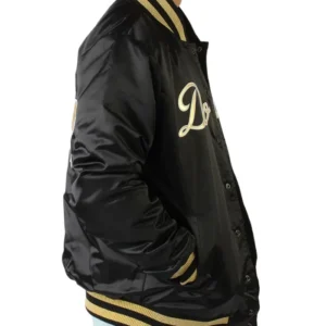 LA Dodgers Gold Patches Satin Jacket Front