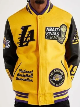 Los Angeles Lakers Mash Up Yellow and Black Varsity Jacket Back