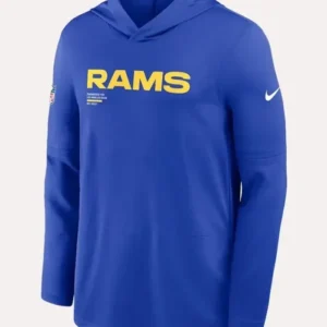Los Angeles Rams Sideline Performance Hoodie T-Shirt Front Look