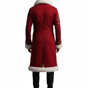 Luxury Red Fur Trim Embroidered Long Christmas Coat for Men Back Look
