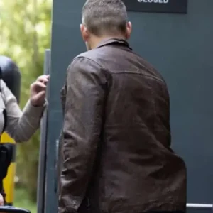 Matt Lauria Sheriff Country Brown Leather Jacket Back Look