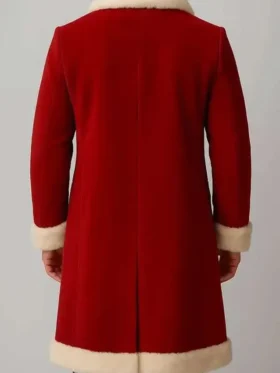 Men Red Christmas Fur Trim Coat Back Look