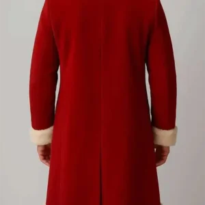 Men Red Christmas Fur Trim Coat Back Look