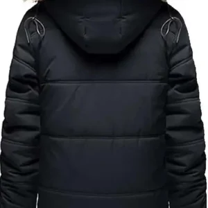 Men’s Fur‑Lined Black Puffer Jacket Detachable Hood Back Look