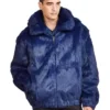 Mens Navy Blue Faux Fur Hooded Bomber Jacket