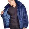 Mens Navy Blue Faux Fur Hooded Bomber Jacket