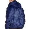 Mens Navy Blue Faux Fur Hooded Bomber Jacket