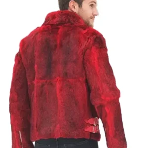 Mens Red Faux Fur Biker Jacket Back Look
