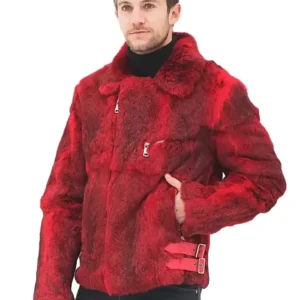 Mens Red Faux Fur Biker Jacket