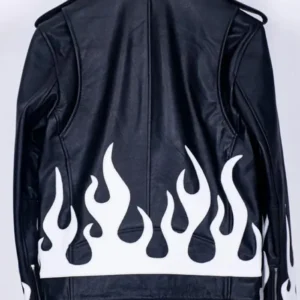 Meteor Flames Leather Biker Jacket Black Color Back Look