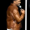 Mike Epps Brown Trucker Leather Jacket Back Look